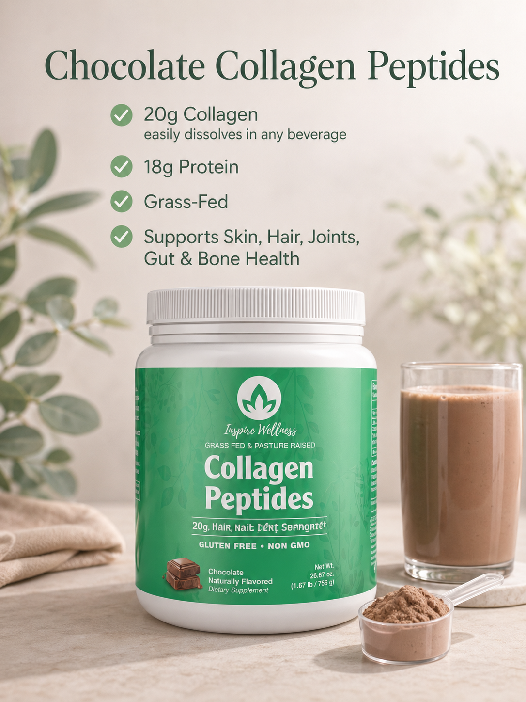 Collagen Protein Powder, Chocolate 28 Servings